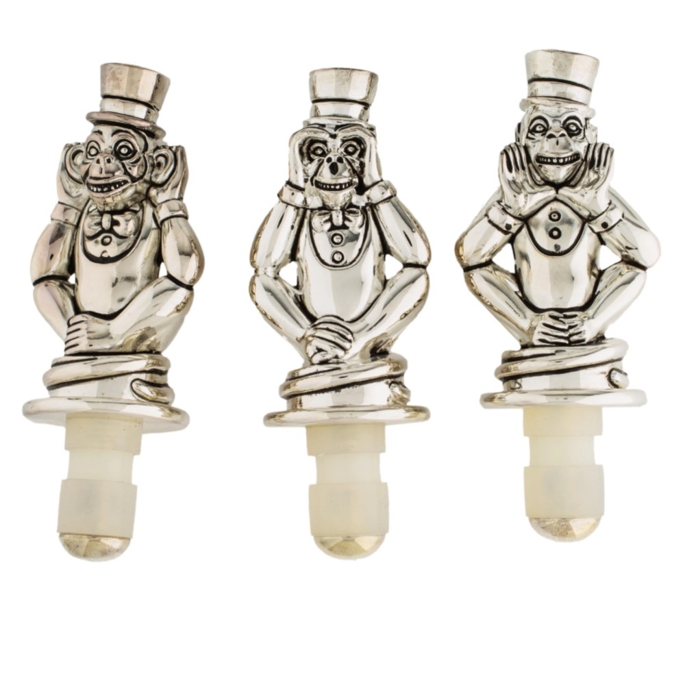 Vintage Neiman Marcus “No Evil” Monkey Wine Stoppers with Box
